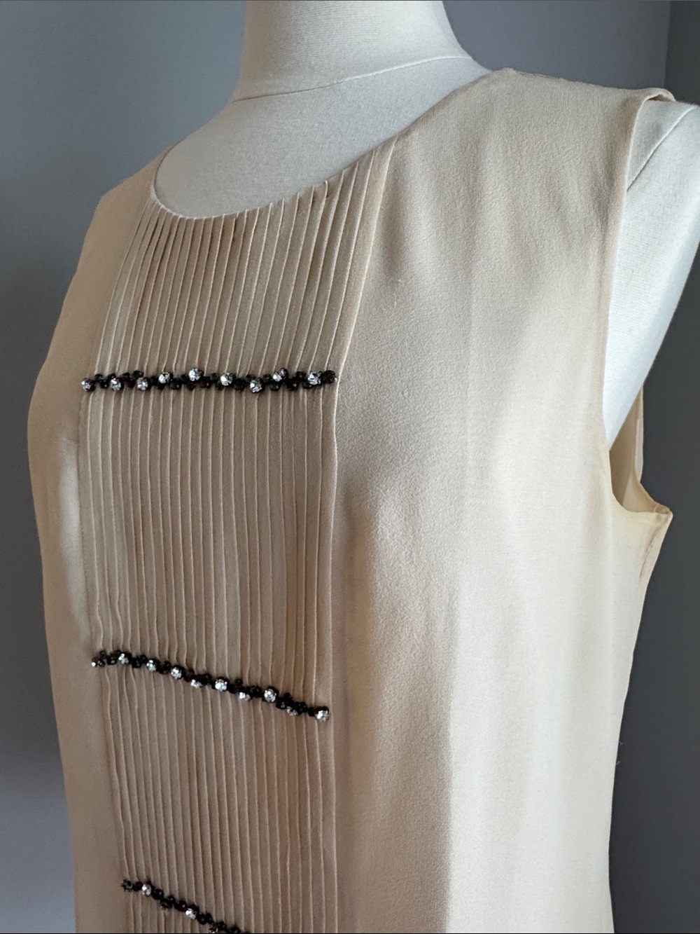 J. Crew NWOT Sleeveless Pleated Rhinestone Placket Blouse - Beige, Size 12